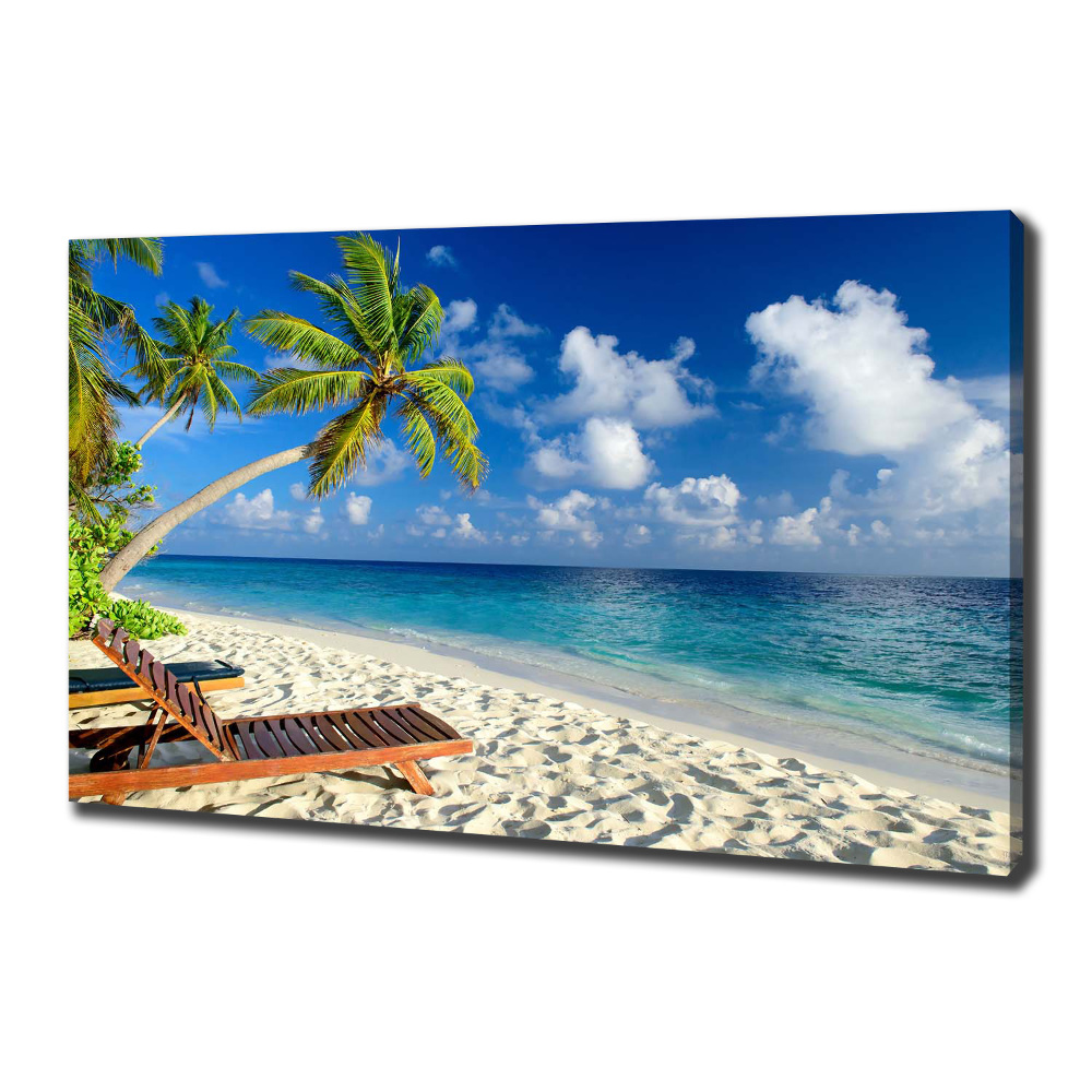 Tableau photo sur toile Plage tropicale palmiers