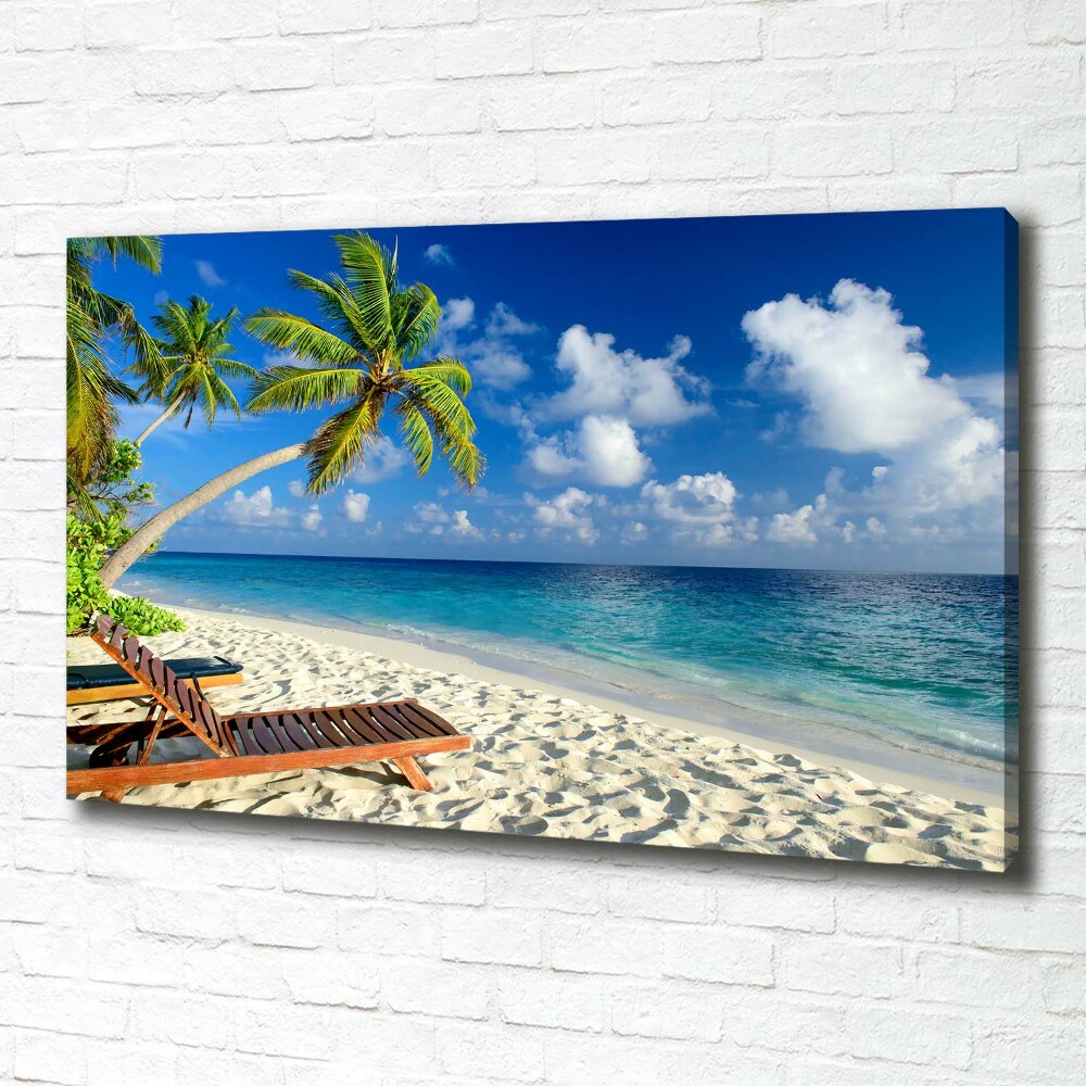 Tableau photo sur toile Plage tropicale palmiers