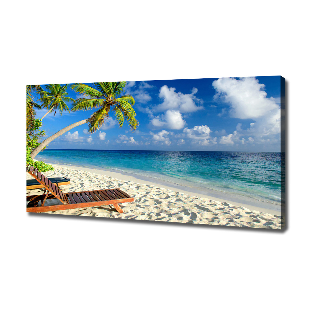 Tableau photo sur toile Plage tropicale palmiers