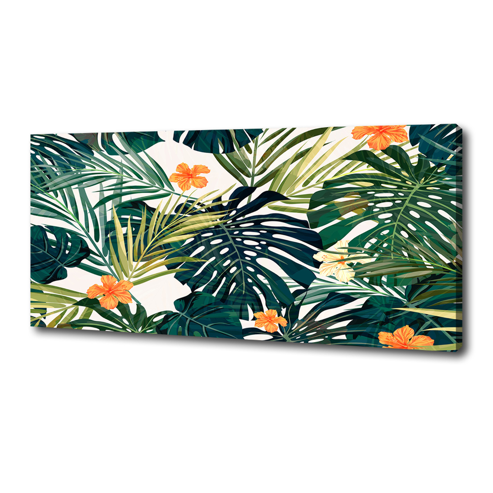 Tableau mural sur toile Feuilles tropicales petites fleurs