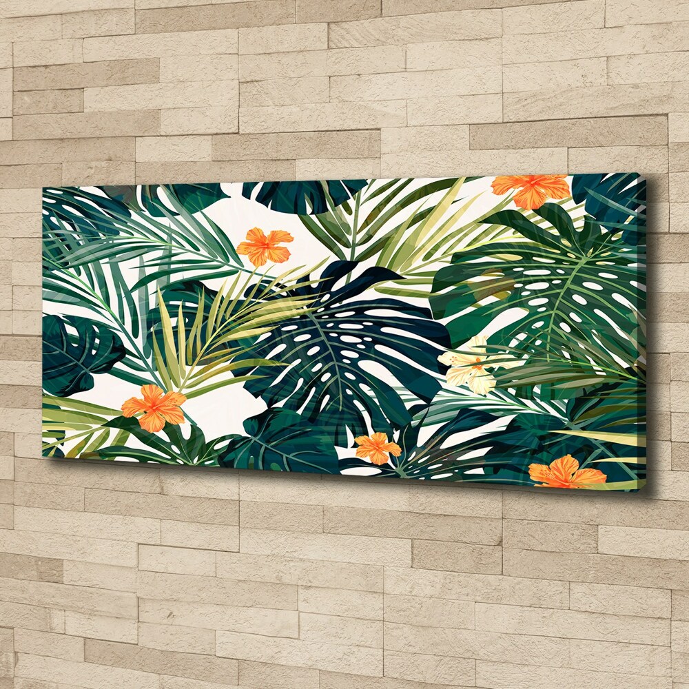 Tableau mural sur toile Feuilles tropicales petites fleurs