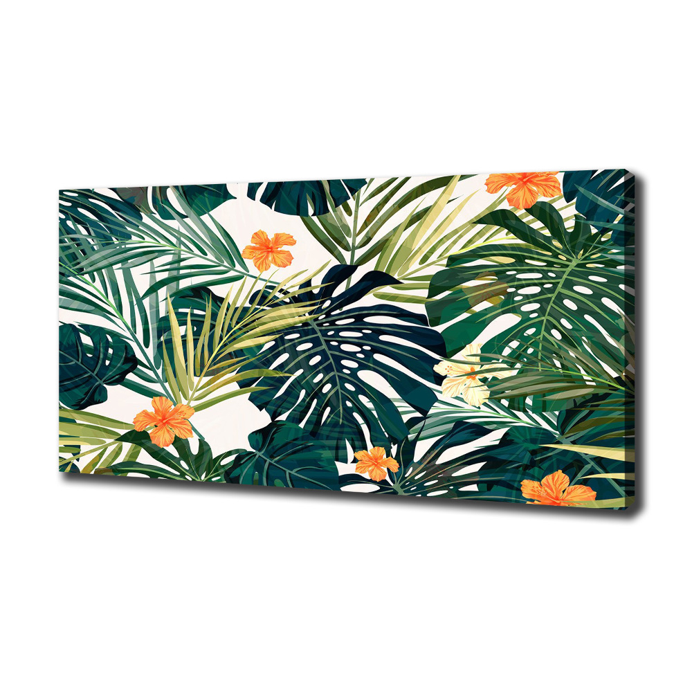 Tableau mural sur toile Feuilles tropicales petites fleurs