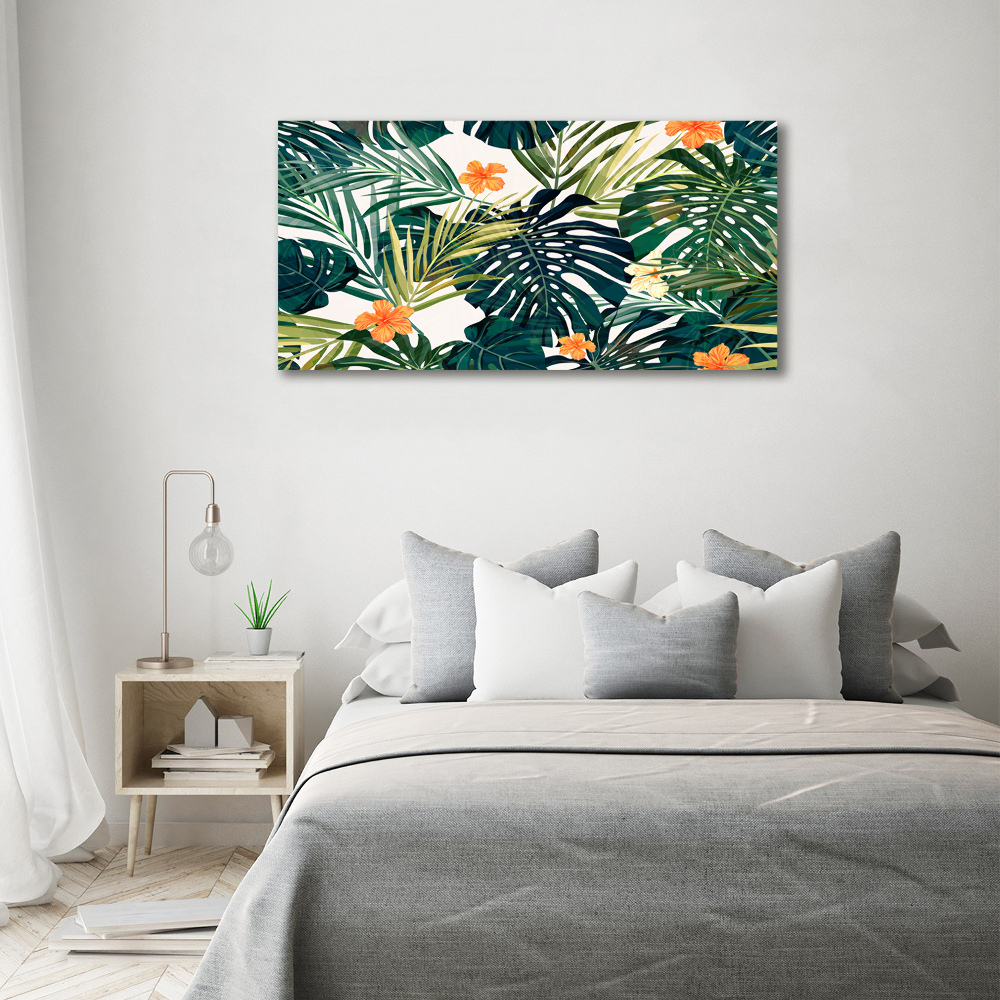 Tableau mural sur toile Feuilles tropicales petites fleurs