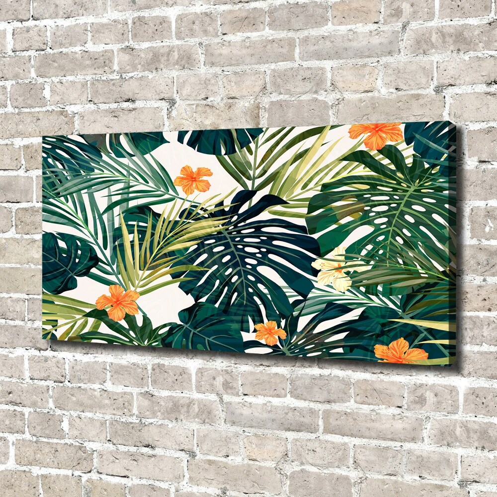 Tableau mural sur toile Feuilles tropicales petites fleurs