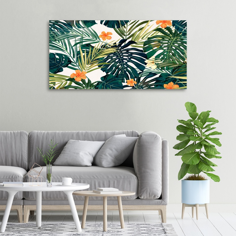 Tableau mural sur toile Feuilles tropicales petites fleurs