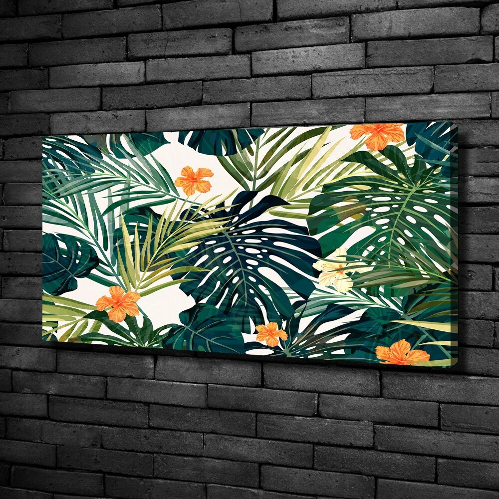 Tableau mural sur toile Feuilles tropicales petites fleurs