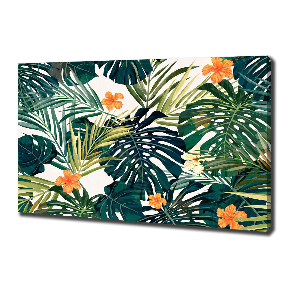 Tableau mural sur toile Feuilles tropicales petites fleurs