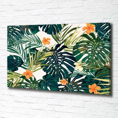 Tableau mural sur toile Feuilles tropicales petites fleurs