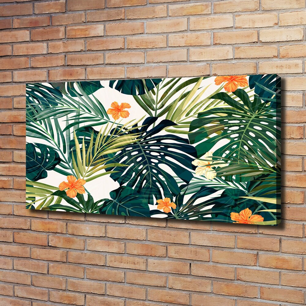 Tableau mural sur toile Feuilles tropicales petites fleurs