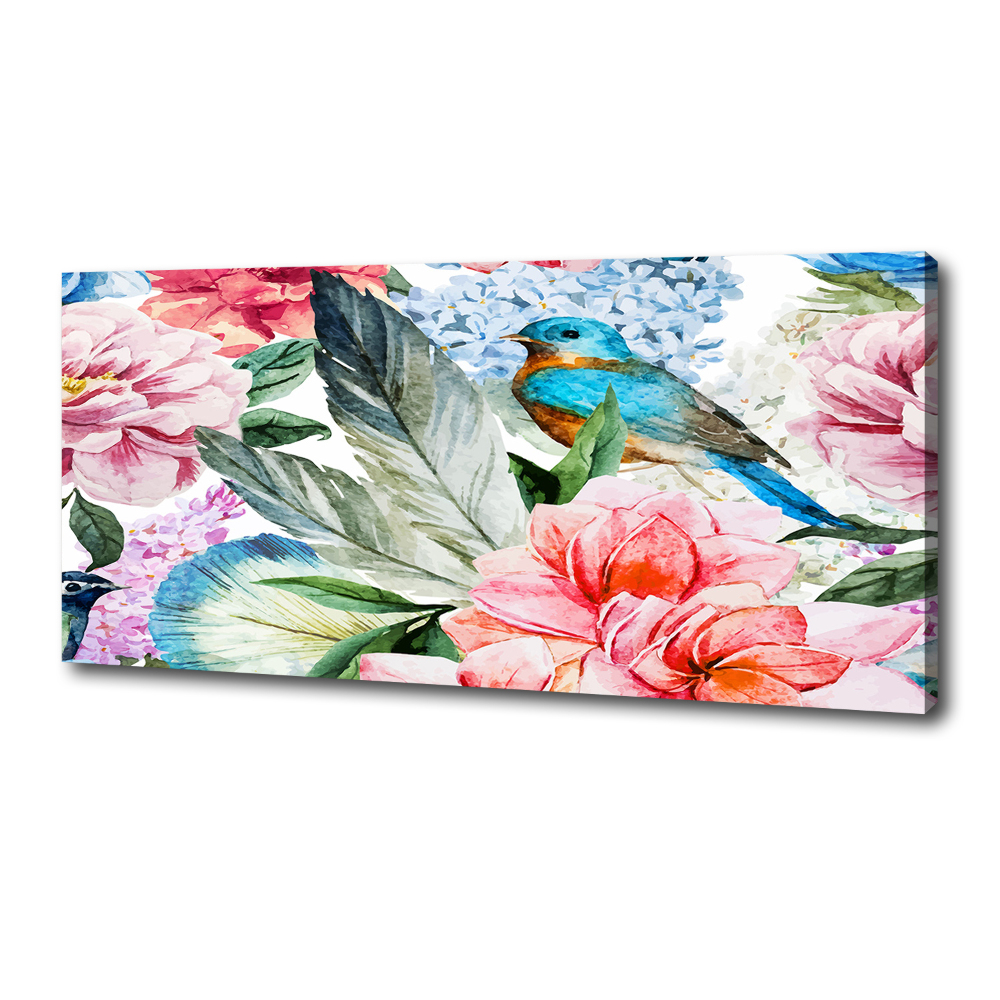 Tableau sur toile Fleurs et oiseaux