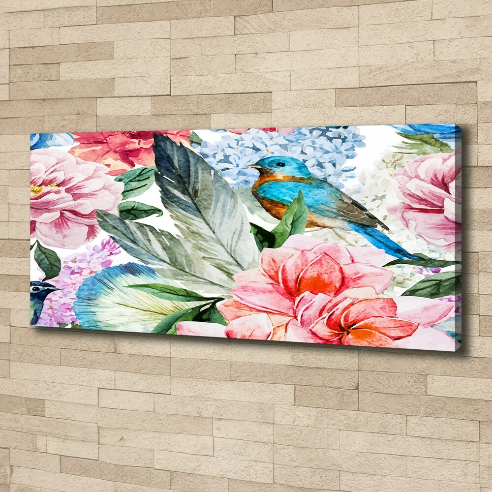 Tableau sur toile Fleurs et oiseaux