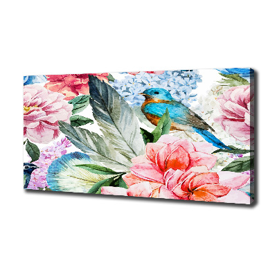 Tableau sur toile Fleurs et oiseaux