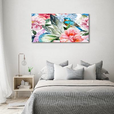 Tableau sur toile Fleurs et oiseaux