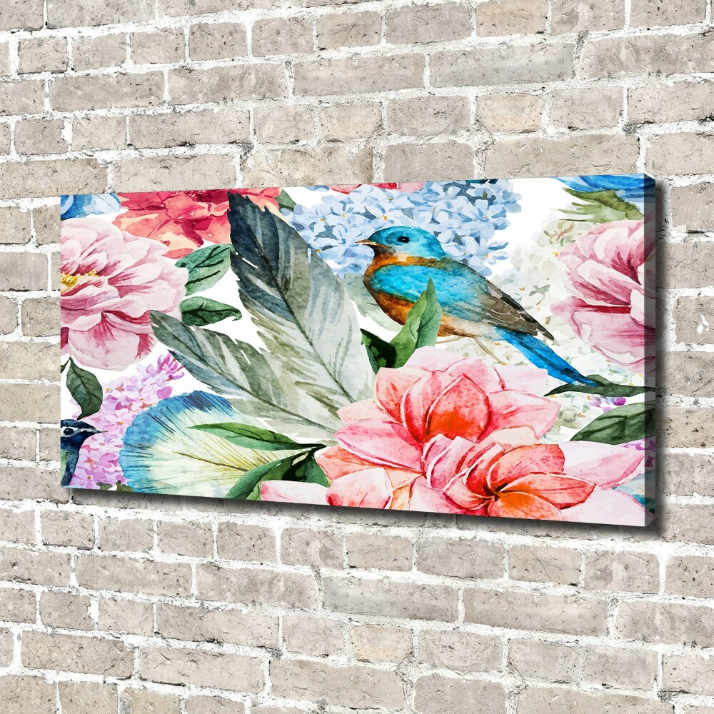 Tableau sur toile Fleurs et oiseaux