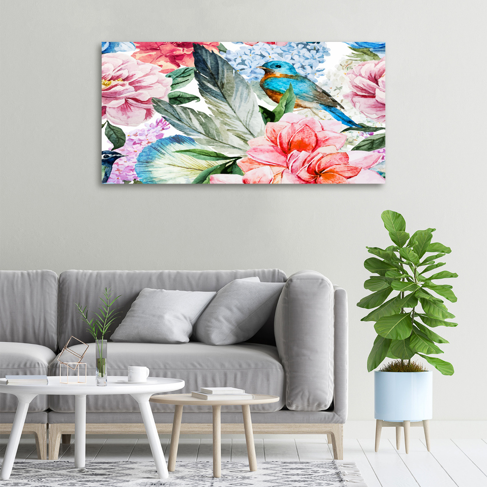 Tableau sur toile Fleurs et oiseaux