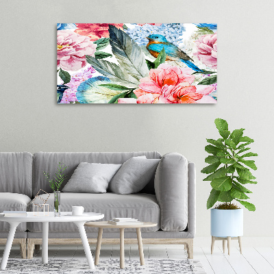 Tableau sur toile Fleurs et oiseaux