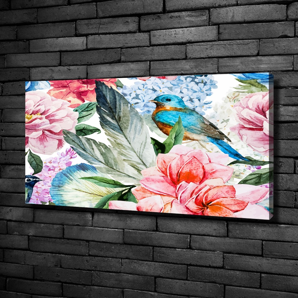 Tableau sur toile Fleurs et oiseaux