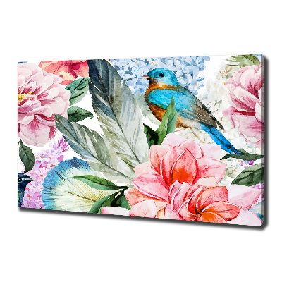 Tableau sur toile Fleurs et oiseaux