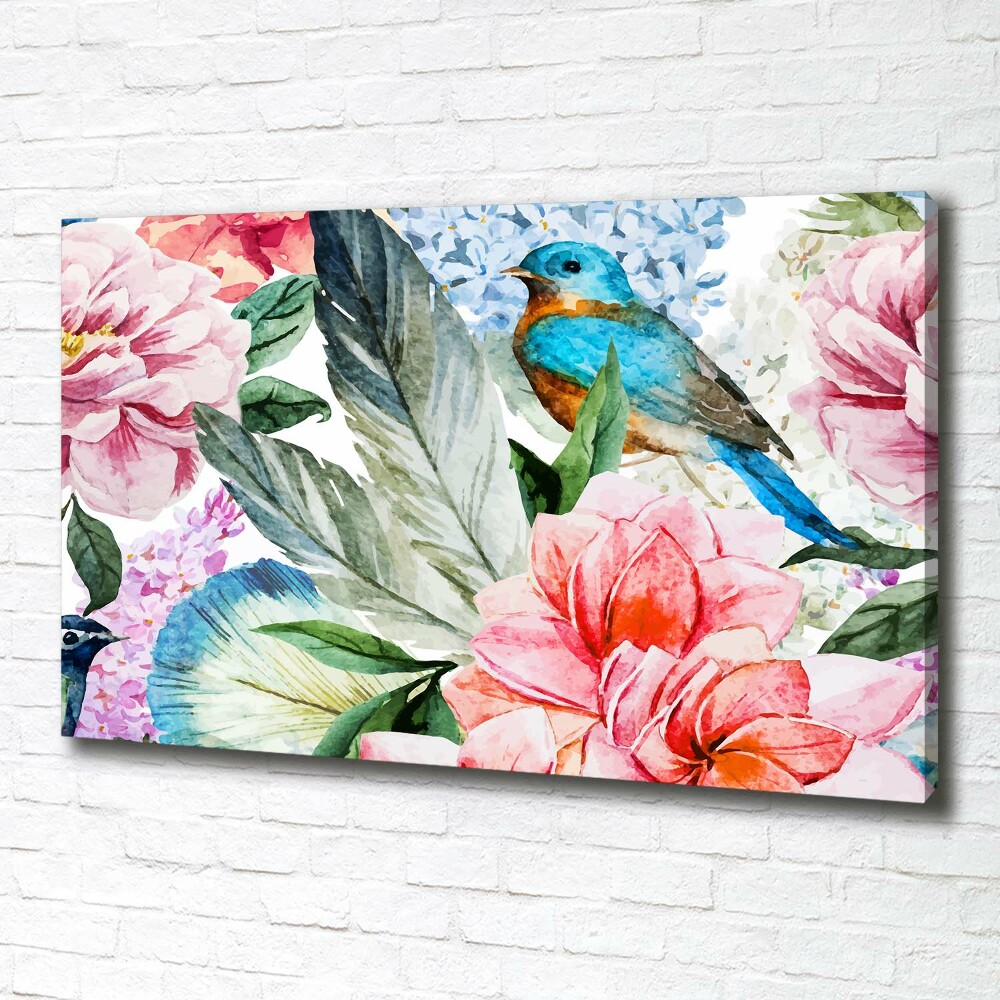 Tableau sur toile Fleurs et oiseaux