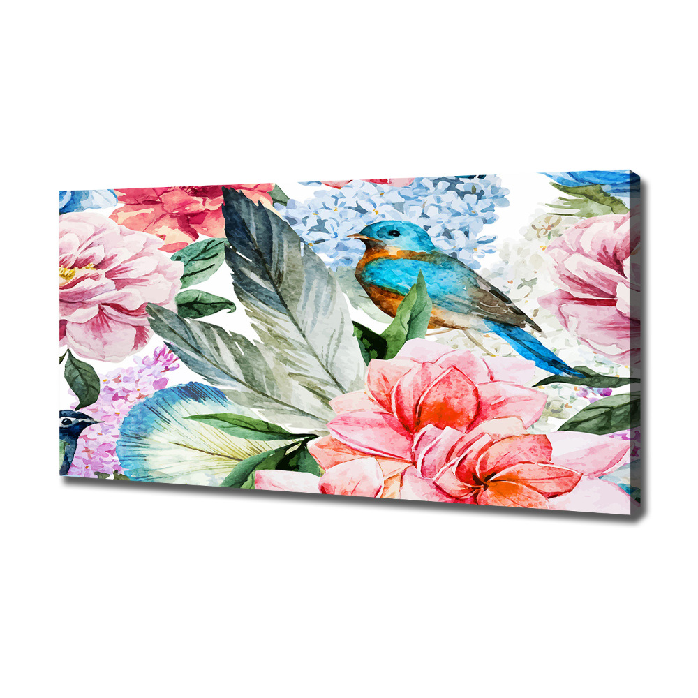 Tableau sur toile Fleurs et oiseaux