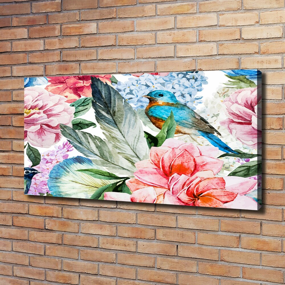 Tableau sur toile Fleurs et oiseaux