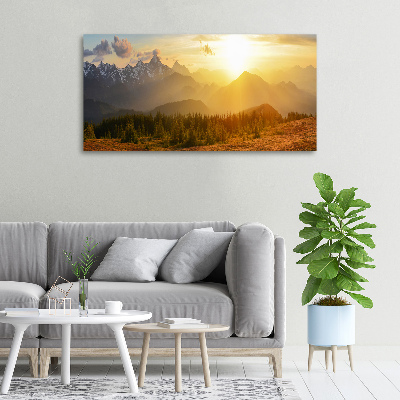 Tableau toile imprimée Coucher de soleil sur les montagnes