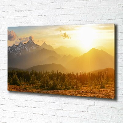 Tableau toile imprimée Coucher de soleil sur les montagnes