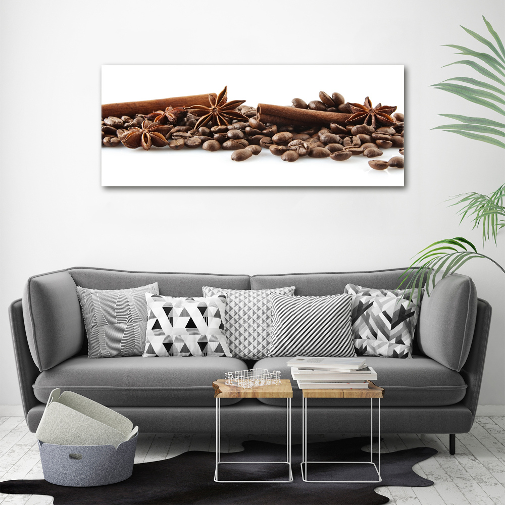 Tableau mural sur toile Grains de café cannelle