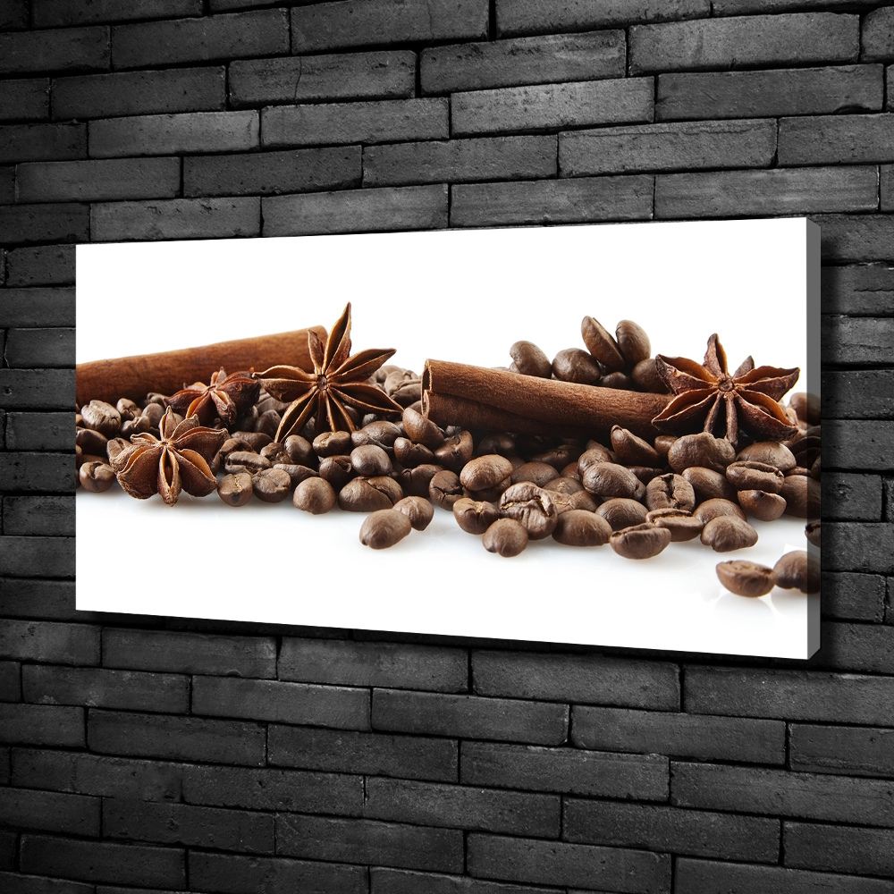 Tableau mural sur toile Grains de café cannelle