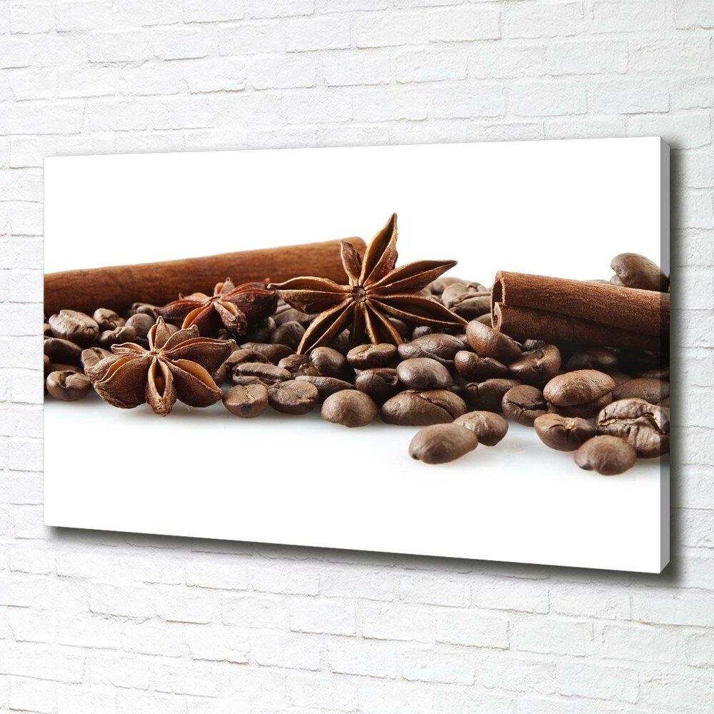 Tableau mural sur toile Grains de café cannelle