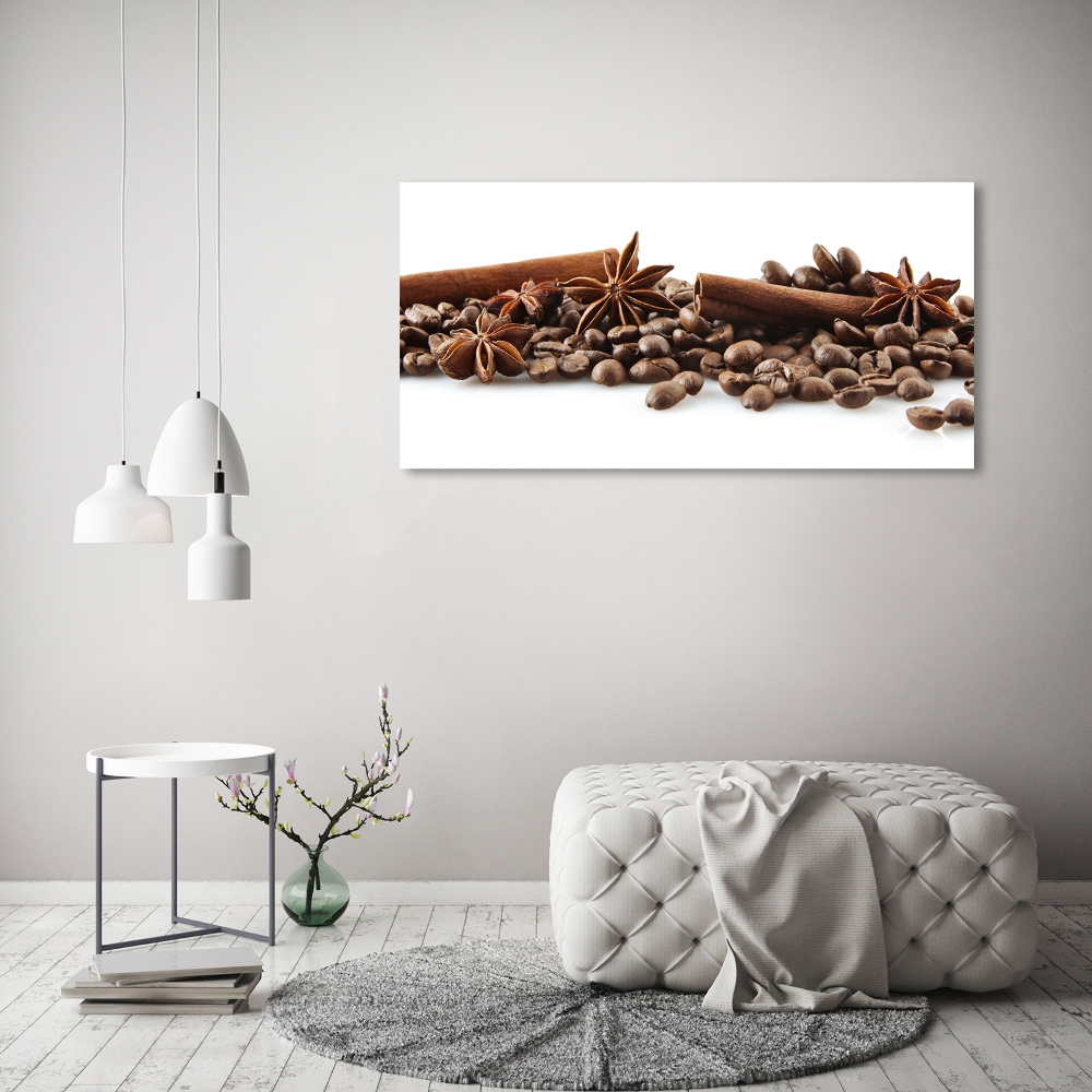 Tableau mural sur toile Grains de café cannelle