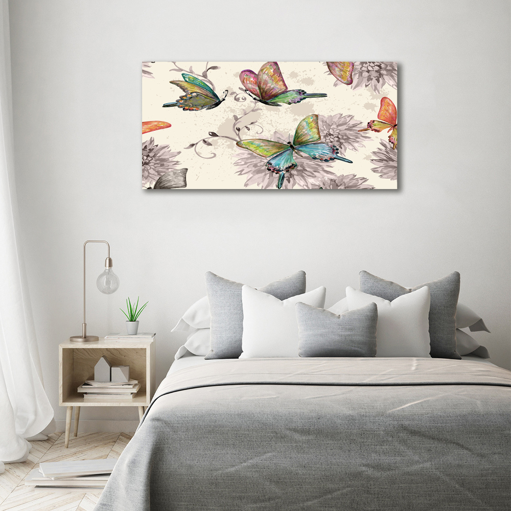 Tableau sur toile Papillons et fleurs