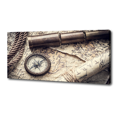 Tableau mural sur toile Boussole carte loupe