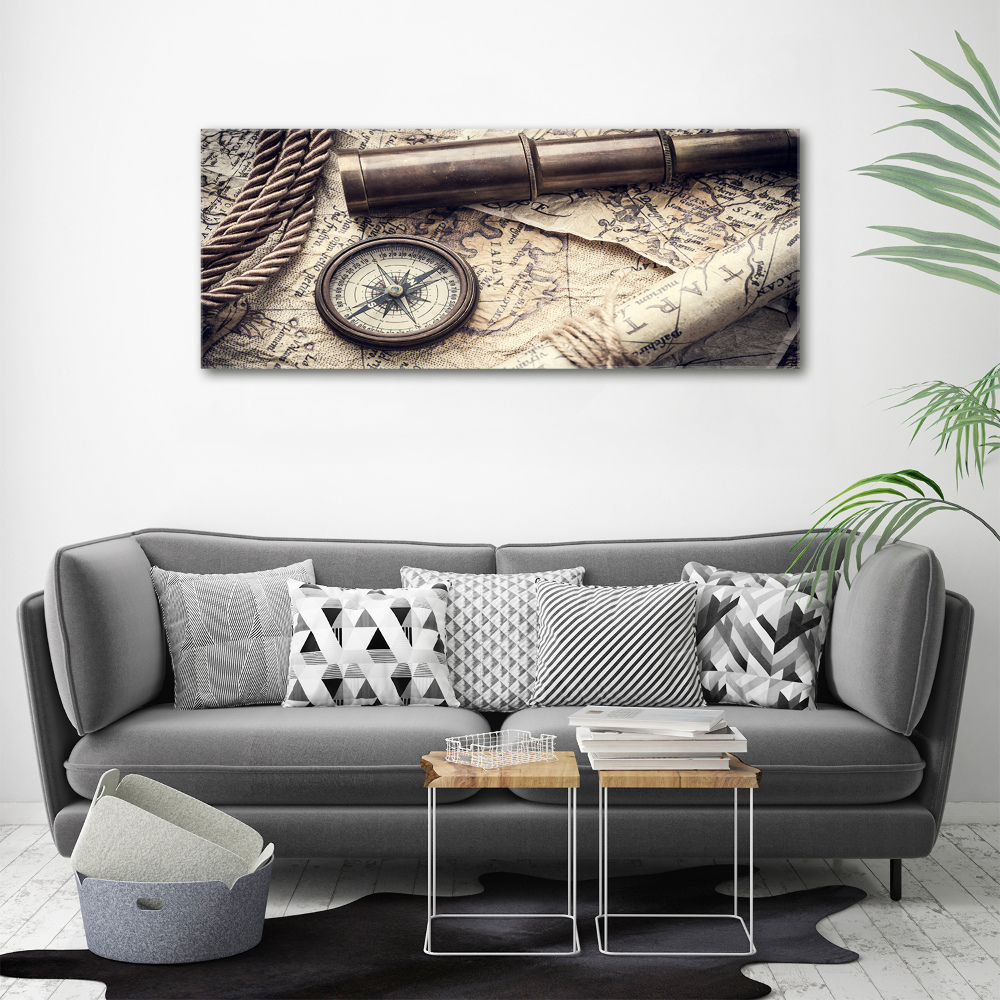 Tableau mural sur toile Boussole carte loupe