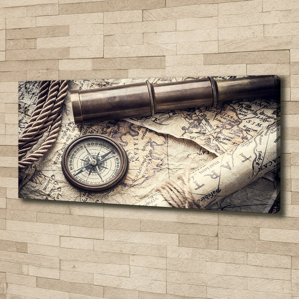 Tableau mural sur toile Boussole carte loupe