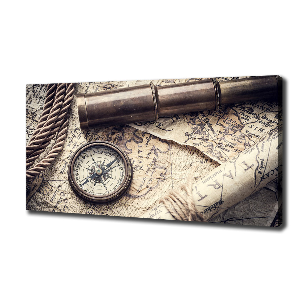 Tableau mural sur toile Boussole carte loupe