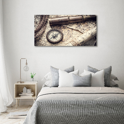 Tableau mural sur toile Boussole carte loupe