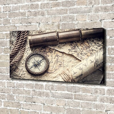 Tableau mural sur toile Boussole carte loupe