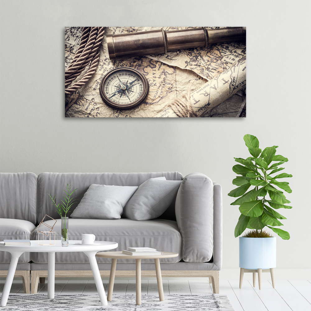 Tableau mural sur toile Boussole carte loupe