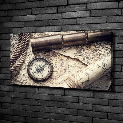 Tableau mural sur toile Boussole carte loupe