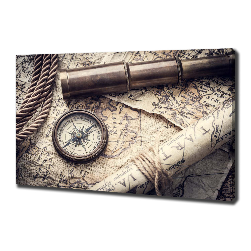 Tableau mural sur toile Boussole carte loupe