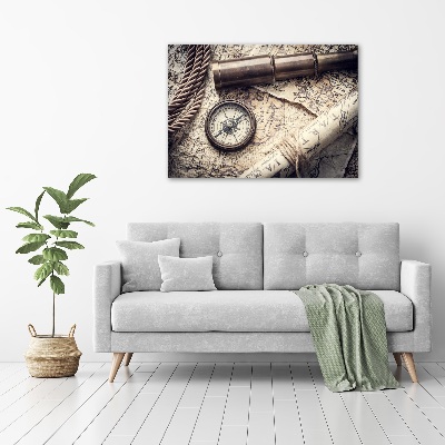 Tableau mural sur toile Boussole carte loupe