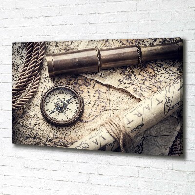 Tableau mural sur toile Boussole carte loupe