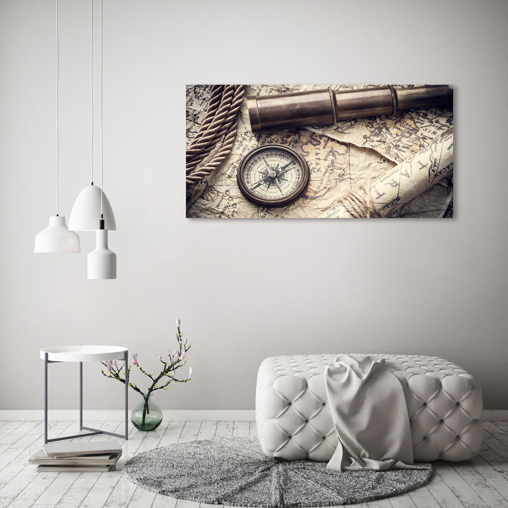 Tableau mural sur toile Boussole carte loupe