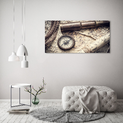 Tableau mural sur toile Boussole carte loupe