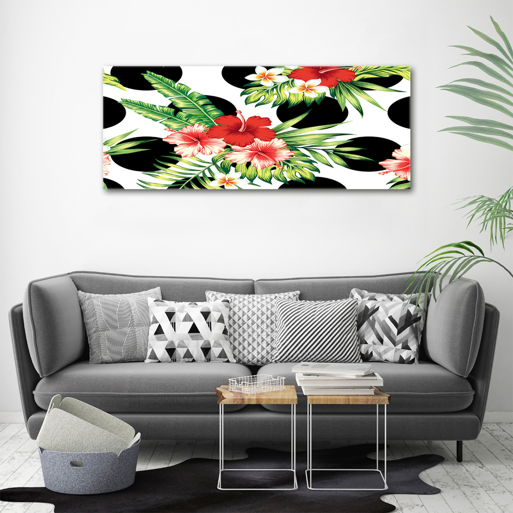 Tableau photo sur toile Fleurs hawaïennes points noirs