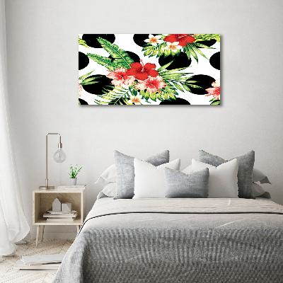 Tableau photo sur toile Fleurs hawaïennes points noirs