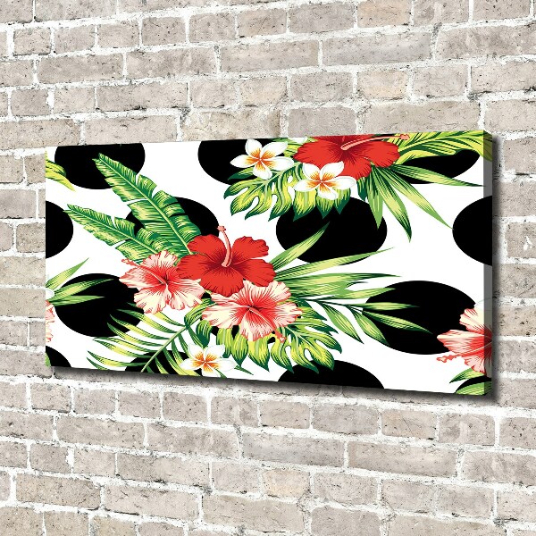 Tableau photo sur toile Fleurs hawaïennes points noirs