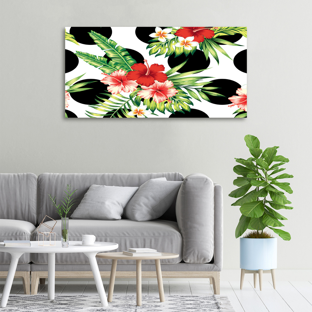 Tableau photo sur toile Fleurs hawaïennes points noirs