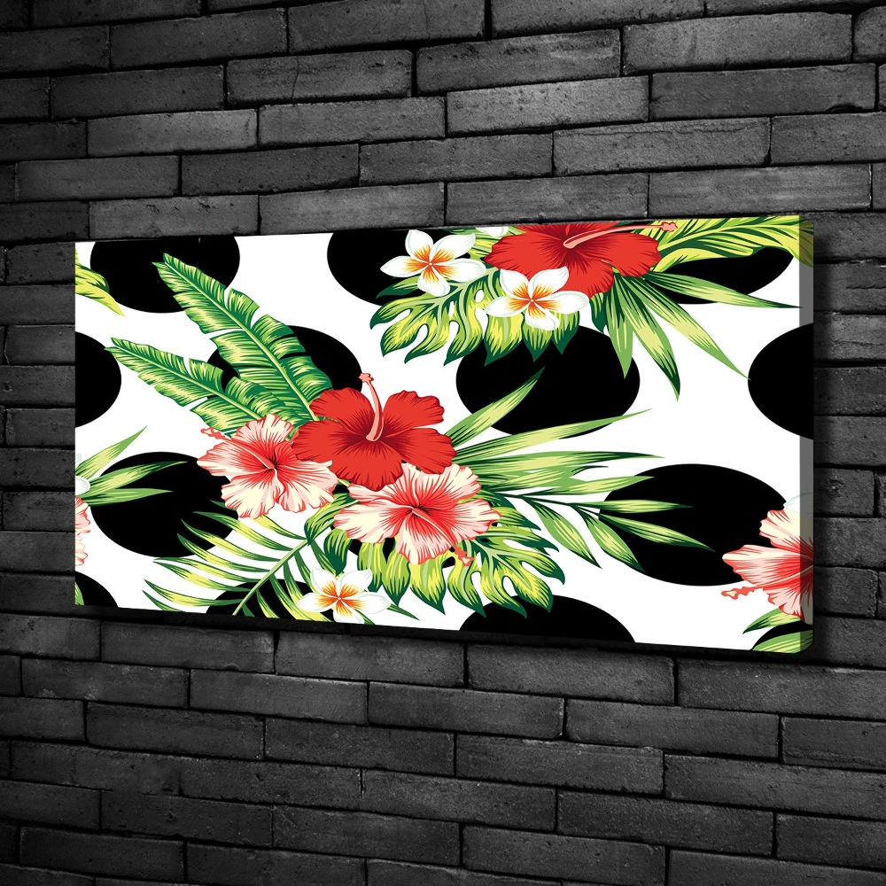 Tableau photo sur toile Fleurs hawaïennes points noirs